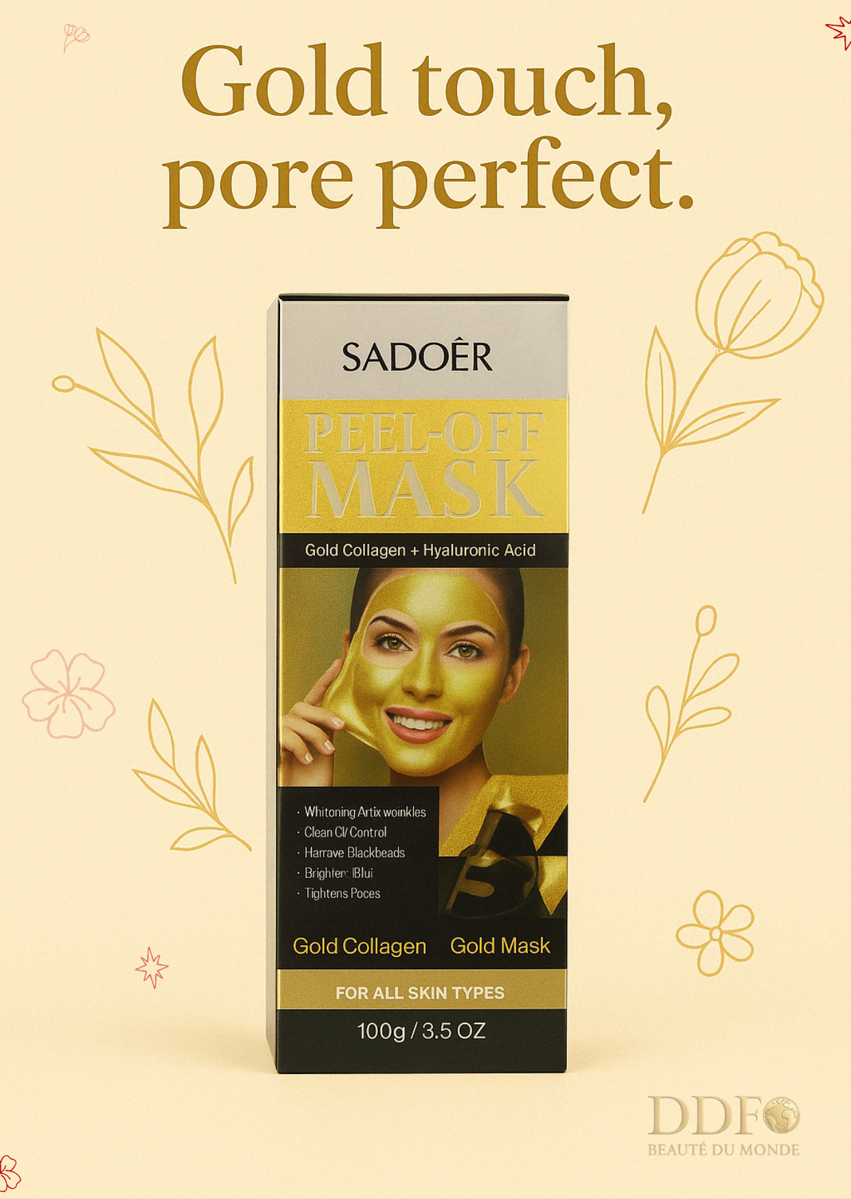 SADOER - Peel off mask gold collagen ( original ) - L’or, c’est bien sur les bijoux. Mais c’est encore mieux sur ta peau.
