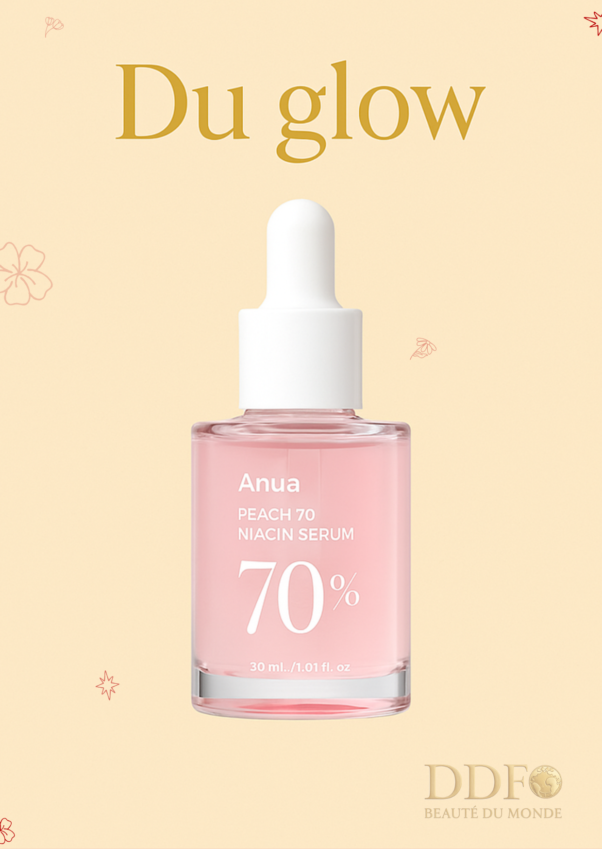 ANUA 70% Peach Niacin Serum
Du glow, de l’uniformité… et une peau qui croque la vie
